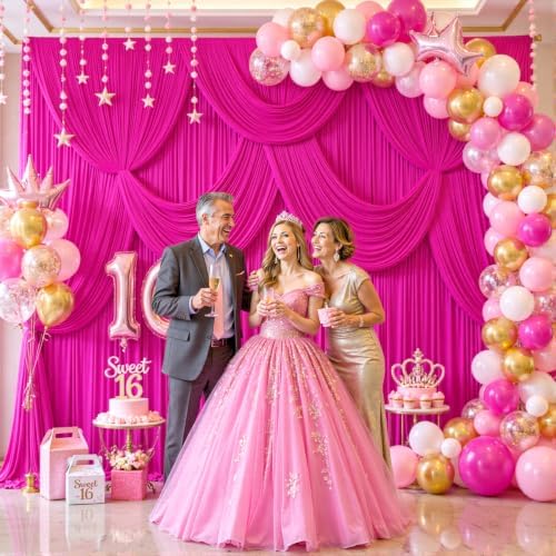 10 Panels Fuchsia Backdrop Curtain for Parties Birthday Party Wrinkle Free Hot Pink Photo Curtains Backdrop Drapes Fabric Decoration for Wedding 50ft(W) x 10ft(H) - Image 3