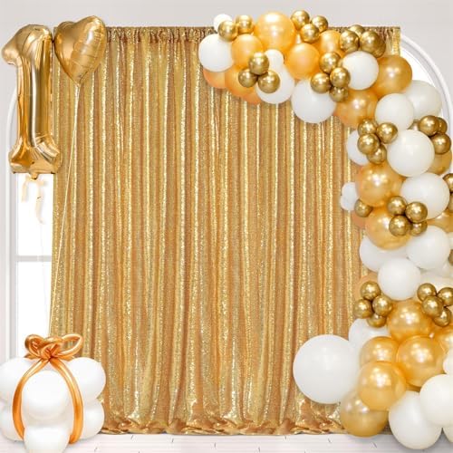 Gold Sequin Backdrop Curtains,2 Panels 4FTx8FT Gold Curtain Backdrop Glitter Party Decorations Background Drapes for Wedding Birthday Anniversary Graduation Photo Booth Decor - Image 5