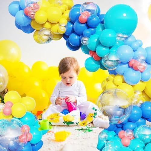 152pcs Cartoon Sponge Balloon Arch Kit,Yellow Blue Pink Clear Balloons For Cartoon Sponge Baby Shower Party Decorations Under The Sea Ocean Theme Birthday Party Supplies - Image 5