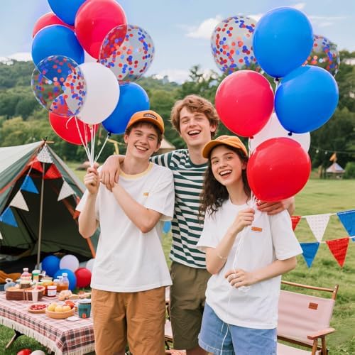 Red White Blue Latex Balloons 68 Pack, 12 Inch Patriotic Balloons with Confetti, Party Decorations for 4th of July, Independence Day, Graduation, Birthday, Air Helium Fill. - Image 6