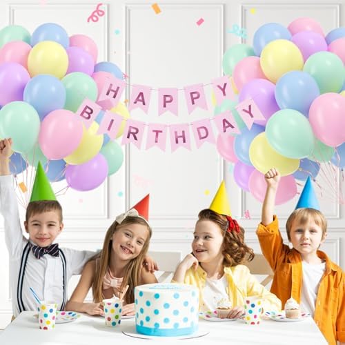 60pcs 12inch Pastel Balloons with Pink Green Yellow Blue Purple Balloons - Image 6