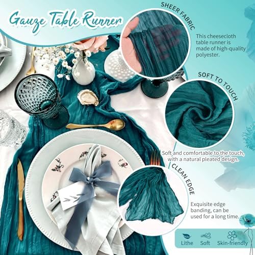 18 Pack Teal Cheesecloth Table Runner 17x108 Inches Boho Home Decor - Image 3