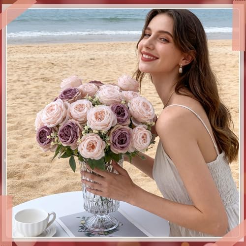 Geosar 24 Bundles Artificial Peonies Flowers,Dusty Rose - Image 5