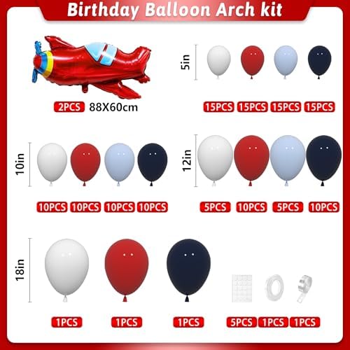 Airplane Birthday Party Decorations 142pcs Airplane Balloon Garland Arch Kit Dusty Blue and Red White with 2Pcs Airplane Mylar Balloon for Time Flies Theme Birthday Baby Shower Party Supplies - Image 2