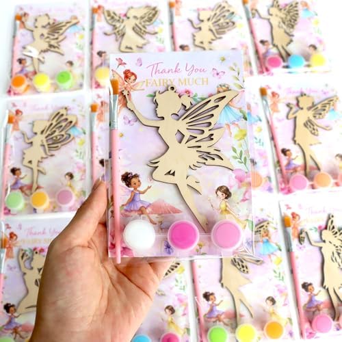 12 Pack Fairy Party Favors for Girls - Individually Wrapped DIY Wooden Painting Kits, Fairy First Birthday Decorations, Goodie Bag Stuffers, Creative Crafts & Gifts by Moltby