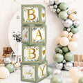 RUBFAC Baby Shower Boxes with Letters, 4pcs Sage Green Baby Shower Decorations for Boy Girl Balloon Boxes Gender Reveal Birthday Party Favors by RUBFAC