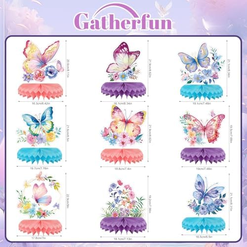 9-Piece Butterfly Table Centerpieces Set Honeycomb Spring Birthday Party Decorations Butterfly Theme Decor for Birthday Baby Shower - Image 4