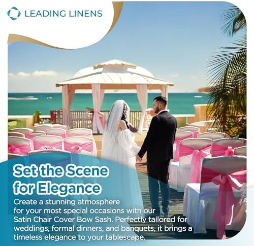 Leading Linens 12 pcs Pink 108"x8" Satin Bow Sash Chair Cover Decoration - Image 3