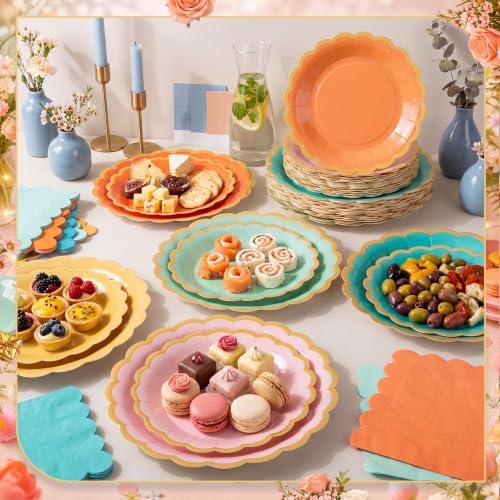 Zhehao 150 Pcs Coral Paper Plates Napkins Serves 50 - Image 2