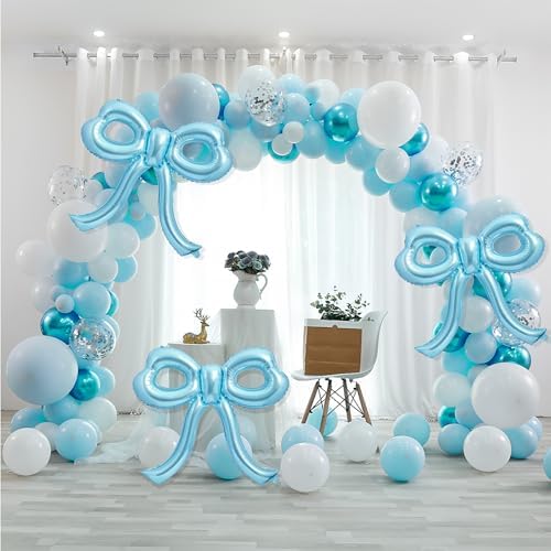 4 Pcs Blue Bow Balloons Bow Birthday Party Decorations for Girl Women Bow Decor Blue Birthday Decorations Giant Light Blue Balloons for Baby Shower Bridal Bachelorette Party Supplies - Image 7