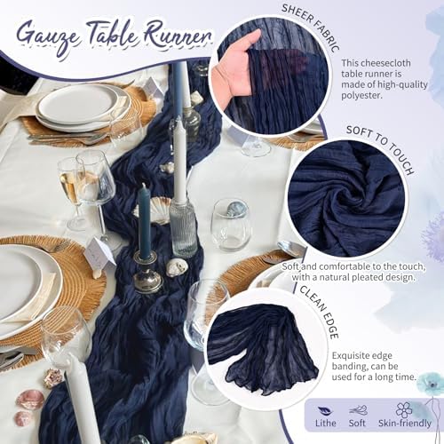 18 Pack Navy Blue Cheesecloth Table Runner 17x108 Inches Boho Home Decor - Image 3
