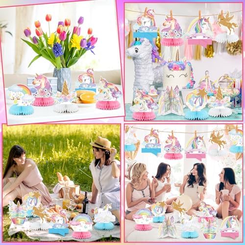 Pickmesh 12 Pcs Unicorn Birthday Party Supplies Unicorn Rainbow Honeycomb Centerpieces Cloud Cupcake Castle Table Topper Decorations for Girls Princess Birthday Baby Shower Party Decor - Image 6