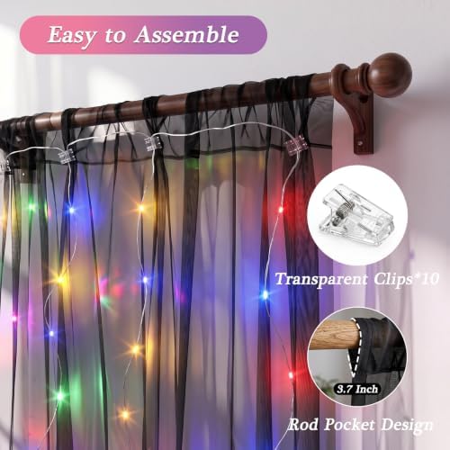 Ledido 10×8ft Black Tulle Backdrop Curtains with RGB Lights, 2 Panels 5×8ft - Image 4