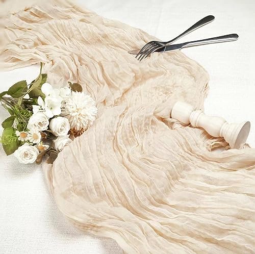 12 Pcs Beige Cheesecloth Table Runner 13ft Boho Gauze Cheesecloth Table Runner 160 inch Long for Christmas Wedding Bridal Baby Shower Birthday Table Decorations - Image 2