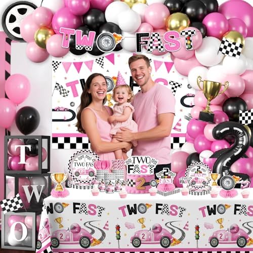 cocomigo 291pcs Two Fast Birthday Decor for 2 Year Old Girl, for 25 Guests - Image 6
