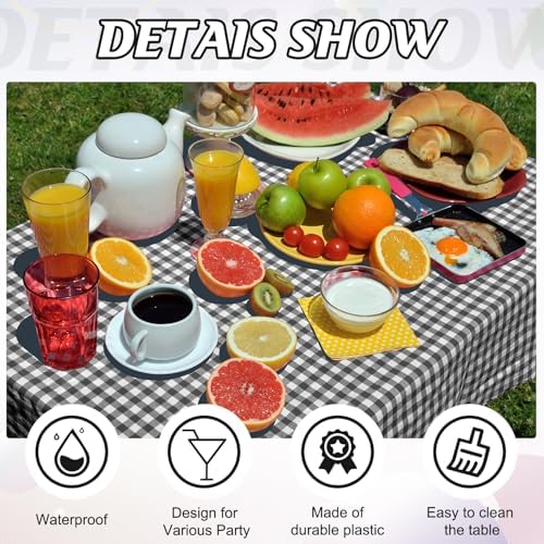12Pack Black and White Plastic Checkered Tablecloth, Premium Decorative Disposable Black Gingham Plaid Tablecloths for Parties, Rectangle Party Table Cover for Picnic Farm Birthday Wedding, 54x108Inch - Image 3