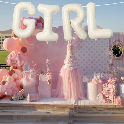 40 Inch Cream Girl Balloons, Large Beige Neutral Letters With Ribbon, Ivory White Sand for Her Birthday Baby Shower or Gender Reveal Party Decoration Supplies - Image 6