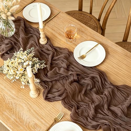 6Pcs Nude Cheesecloth Table Runner, 10FT Rustic Nude Gauze Table Runner 35*120inch Boho Runner for Wedding Bridal Shower Baby Shower Table Centerpiece Decorations - Image 2