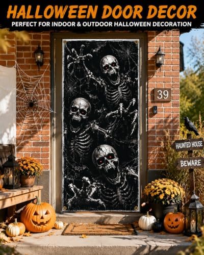 Halloween Door Banner 90 x 200 cm Polyester Hanging Door Cover, Skeleton Theme Front Door Decoration for Porch Entryway Wall Indoor Outdoor Seasonal Home Decor - Image 5