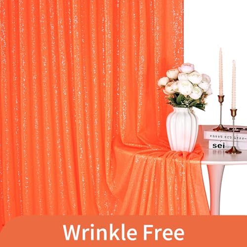 Orange Party Decor Sequin Curtains 4Pcs 2FTx8FT Halloween Photo Backdrop Wedding Glitter Fabric Backdrops Birthday Party Background Christmas Home Decoration - Image 5