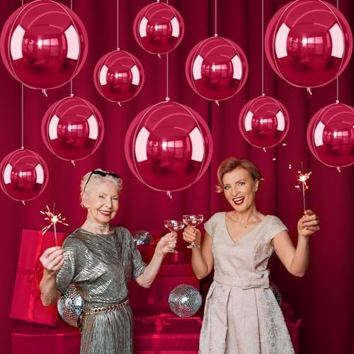 12PCS Burgundy Red Round Foil Balloons 22" 15" 10" Large Chrome Red Balloon - Image 4