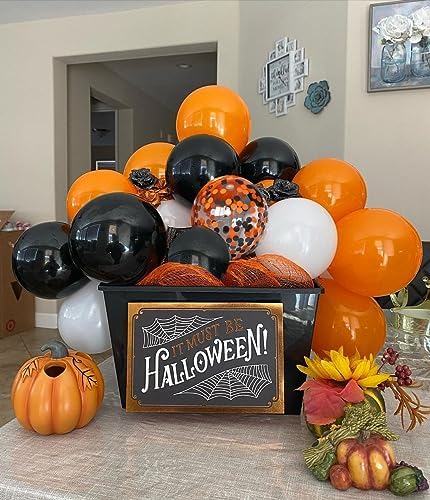 Halloween Balloons Black Orange Balloons Set, 50Pcs 12inch Black White Orange Confetti Latex Balloon Halloween Balloon for Celebration Party Bar Anniversary Graduation Decoration - Image 4