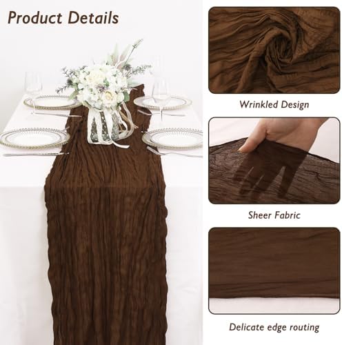 1 Pack Brown Cheesecloth Table Runner 120 Inch Boho Wedding Decor - Image 3