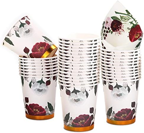 200Pcs Floral Paper Plates and Napkins Party Supplies - Bridal Shower Decorations Serves 50, Burgundy for Wedding, Birthday, Valentine's Day, Easter, Spring Party - Image 5