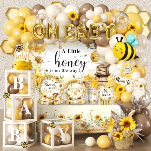 Cocomigo 257Pcs Bee Baby Shower Decorations, All-in-One Set for 25 Guests by cocomigoPartyHome