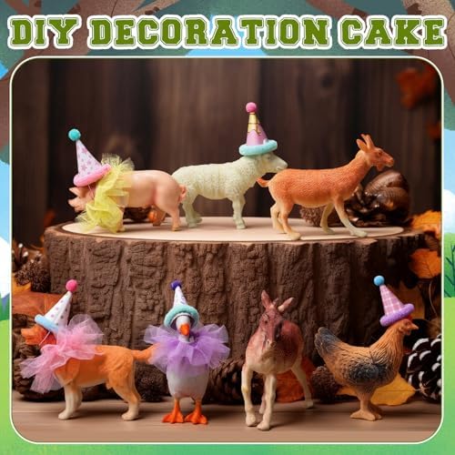 Weysat 27 Pcs Farm Animal Cake Toppers with Birthday Hat Tutu Skirt - Image 6