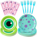 Monster Birthday Party Supplies - 96pcs Paper Plates Napkins Plastic Forks Kids Girl Boy Little Birthday Party Table Decorations Monster Themed Disposable Cake Tableware Set for 24 Guests by WelcometoAndiCppss