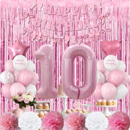 10th Birthday Decorations Girls Pink Number 10 Balloon Bow Coquette Party - Image 2