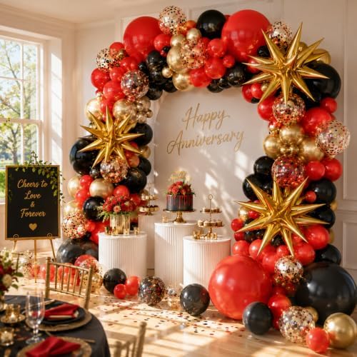 Red Gold Black Balloons Arch Kit Garland with Star Balloons - Image 4