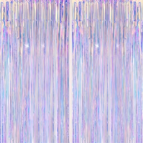 DECOCKRAT 2 Pack Foil Fringe Backdrop - Iridescent Shiny Tinsel Curtains for Party Decoration/Photo Booth Props - 3.3x6.6 FT Metallic Foil Backdrop for Birthday, Wedding, Graduation, Christmas. by DECOCKRAT