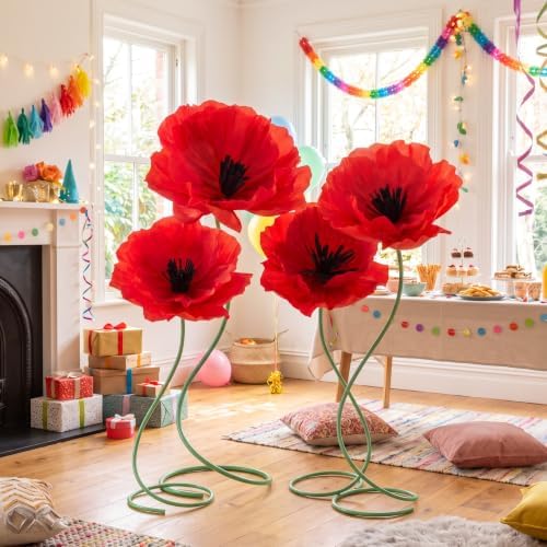 4 Pcs 5ft Giant Red Poppy Flower Back to School Decor - Image 3