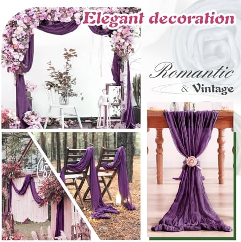 Plum Purple Cheesecloth Table Runner 2 Pack 35" Boho Gauze Table Runner 120 inches Long Runner Rustic Sheer Fabric Bulk for Baby Shower Wedding Bridal Birthday Party Table Decorations - Image 4