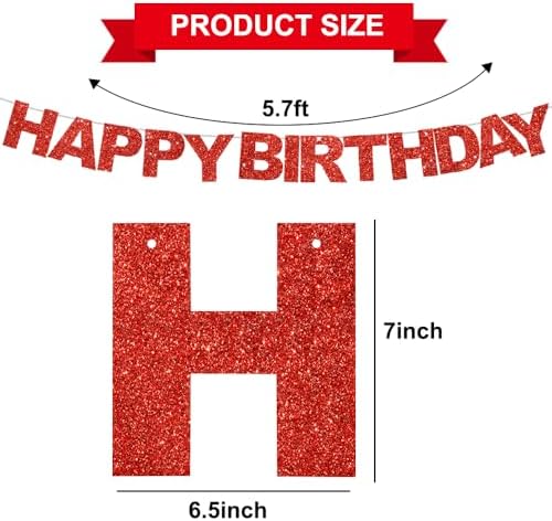 BEISHIDA Pre-Strung Glitter Red Happy Birthday Banner Party Sign Decoration - Image 2
