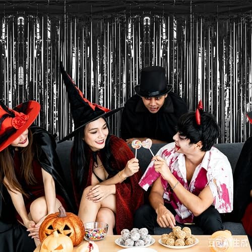 ZATAYE 4 Pack Black Halloween Foil Curtain Streamer Decorations - Image 6