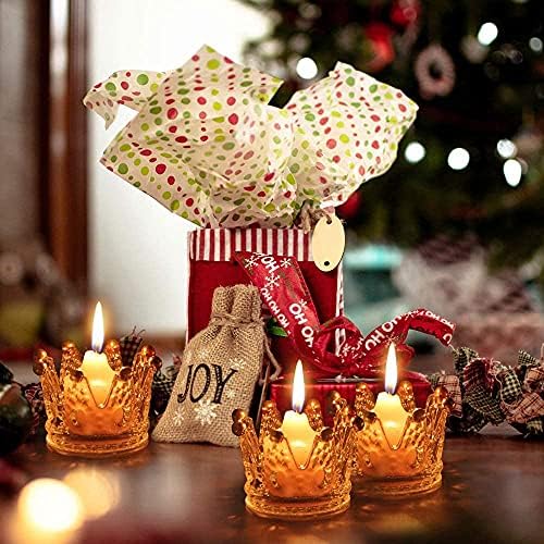 Vixdonos Votive Candle Holders Set of 6 Crown Glass Tealight Candle Holder for Wedding, Party and Home Decor (Gold Tips) - Image 4