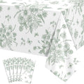NatNarr 6 Pack Sage Green Floral Plastic Tablecloths, Tea Party Tablecloth by NatNarr