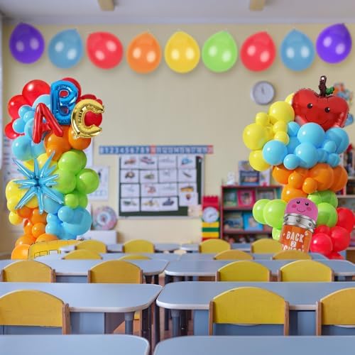 2 Sets Back to School Decorations Adjustable Balloons Column Stand Kit Kindergarten Graduation Decor with Pencil Schoolbus Apple Foil Balloons for First Day of School Tower Party Decorations - Image 6