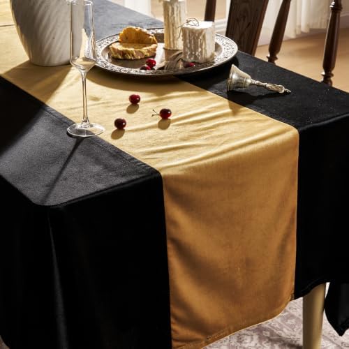 Black and Gold Velvet Tablecloths Rectangular Luxury Table Cloth for Events - Image 3