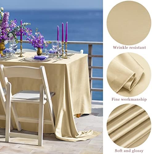 TURSTIN 4 Pack Champagne Satin Tablecloth 102 x 58 Inch Overlay Table Cover - Image 3