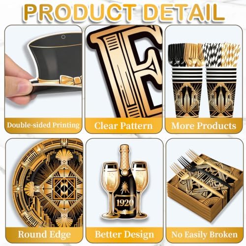 NeoRov 221 Pcs Roaring 20s Party Decorations Tableware Backdrop Set - Image 5
