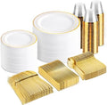 bUCLA 600Pcs Gold Plastic Plates - White Gold Dinnerware Set Disposable - Include 100 Dinner&Dessert Plates,100 Cups,100 Forks,100 Spoons,100 Knives for Party, Thanksgiving, Fall Harvest & Autumn by BUCLA
