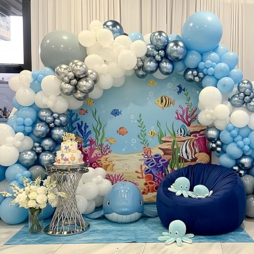 Baby Blue and Silver Balloons 60Pcs Birthday Baby Shower Party Decorations - Image 3