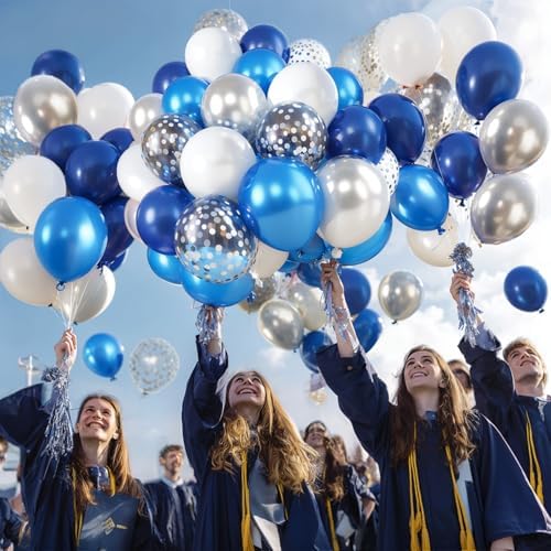 Navy Blue White Silver Balloons 50 Pcs 12 Inch - Image 6