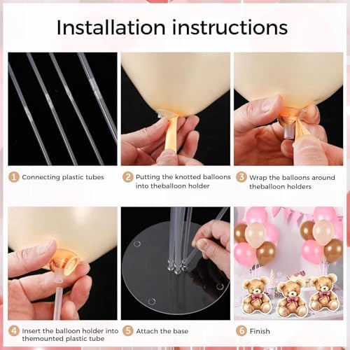6 Sets Bear Baby Shower Balloon Stand Kit for Table Girl Baby Shower with Balloon Ornament for Pink Bear Theme Gender Reveal Birthday Party Table Decoration Supplies - Image 5