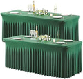 Wish Care 2 Pack Hunter Green Spandex Table Clothes for 4 Foot Rectangle Tables, 4FT Wrinkle Free Fitted Tablecloths Ruffles Design Table Cover for Party, Banquet, Wedding and Events by WishCare