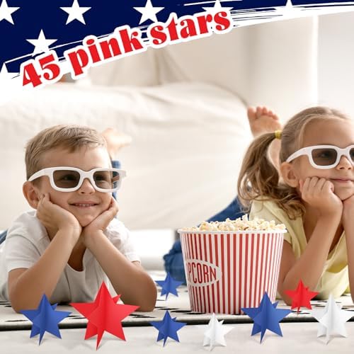 Sinload 45 Piece 3D Glitter Star Centerpieces Red White Blue Party Decor - Image 5